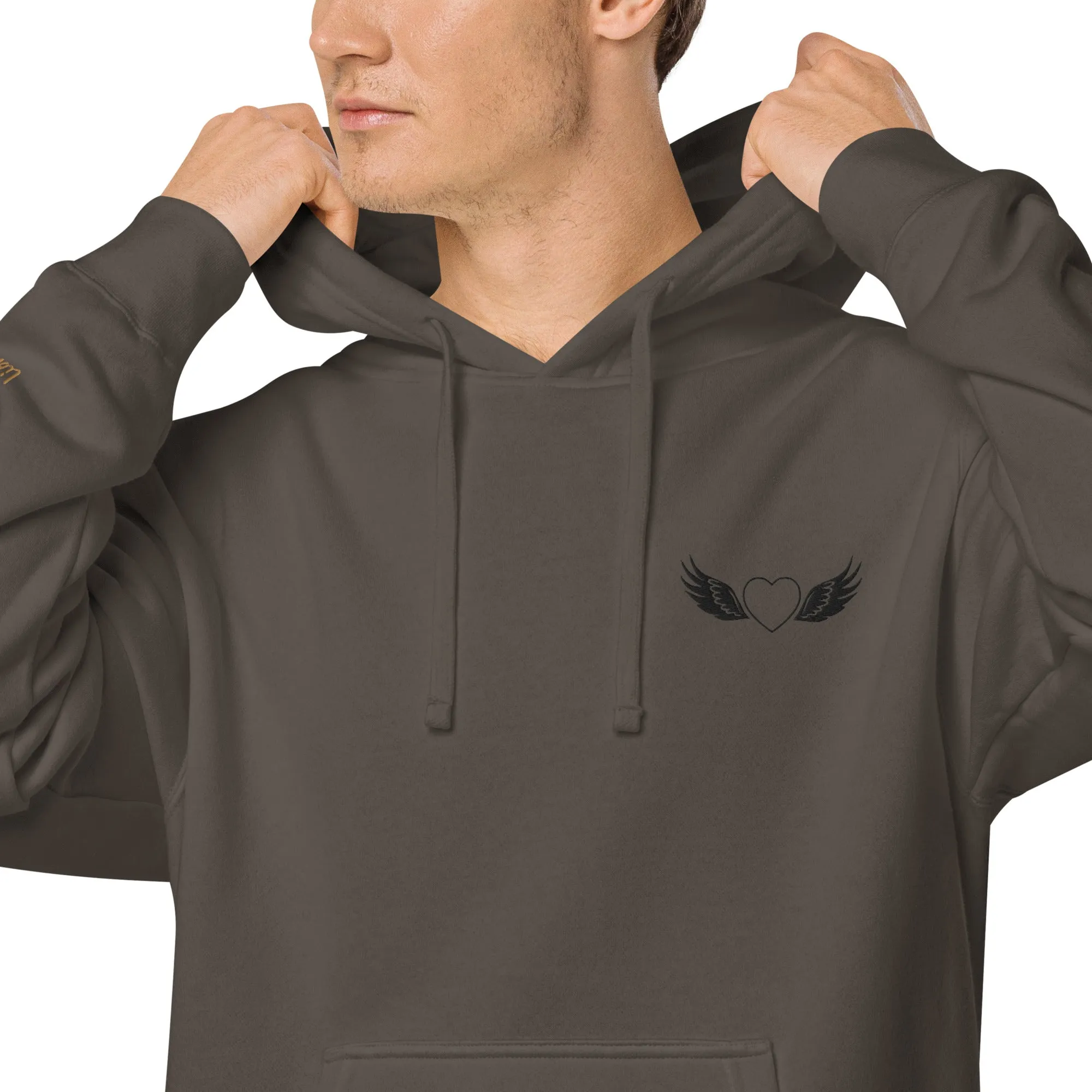 Heart and Wings Design Unisex Pigment-Dyed Hoodie