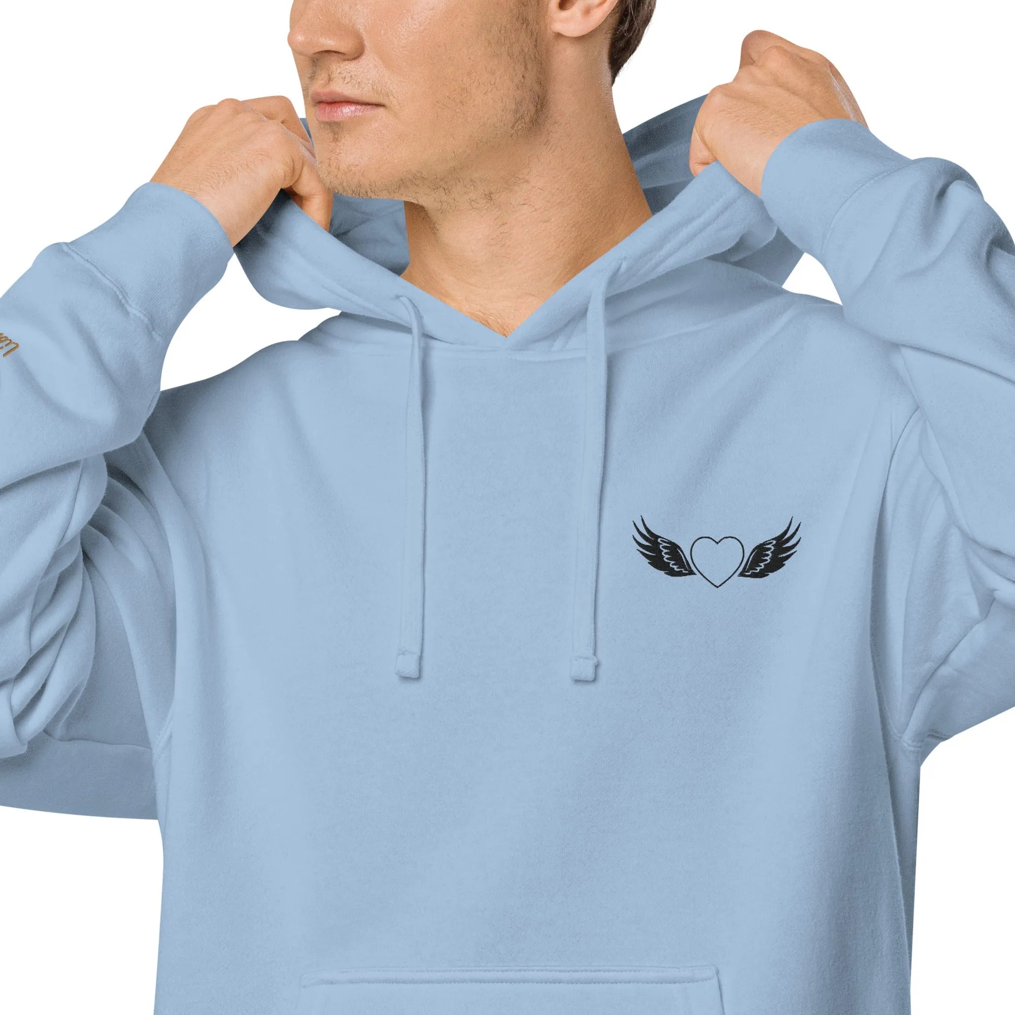 Heart and Wings Design Unisex Pigment-Dyed Hoodie