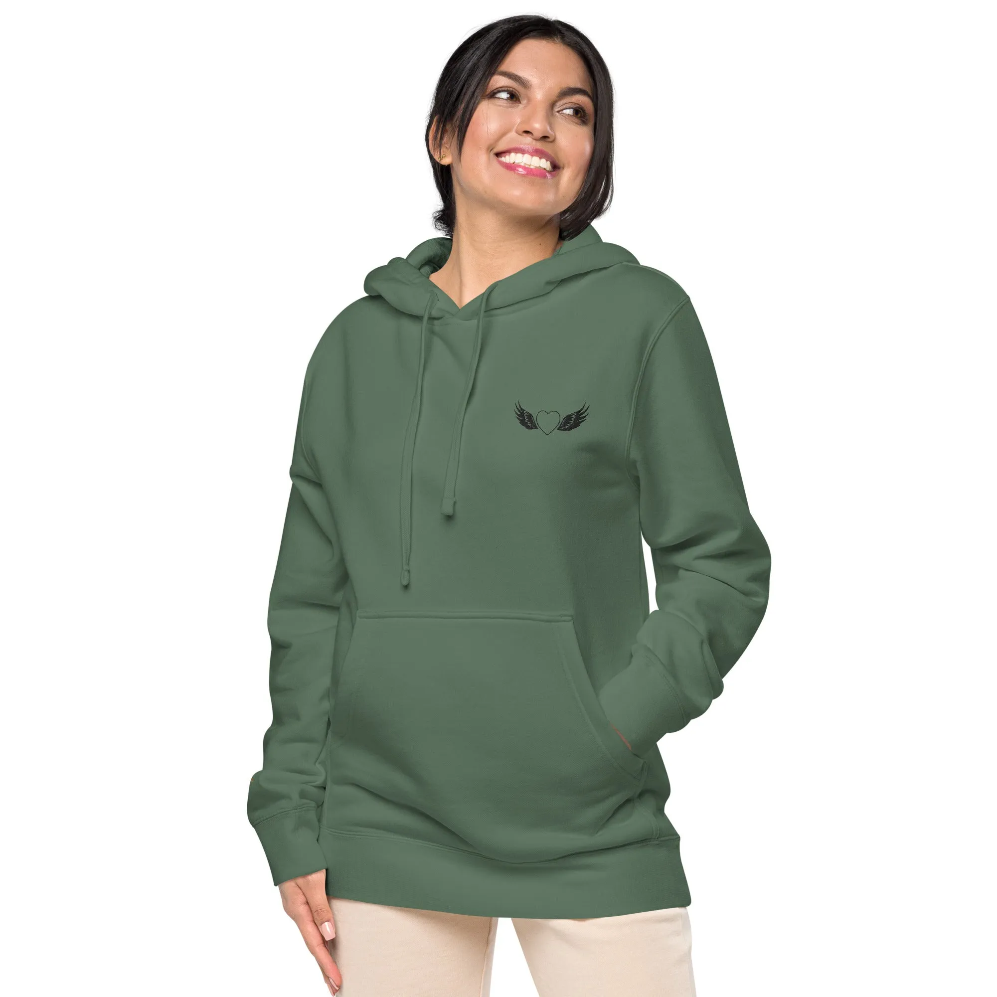 Heart and Wings Design Unisex Pigment-Dyed Hoodie