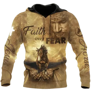 Horse Jesus Faith Over Fear 3D Printed Hoodie Horse Hoodie Jesus Hoodie