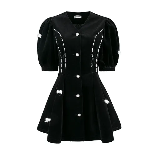 Hèrlian Butterfly Corduroy Dress Black