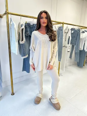 JUSTINE CREAM CRYSTAL 2 PIECE LOUNGE SET