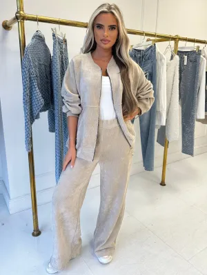 Kingston beige soft chorduroy wide leg trouser set
