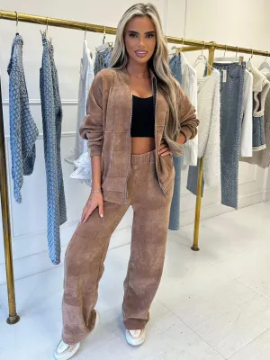 Kingston latte soft chorduroy wide leg trouser set
