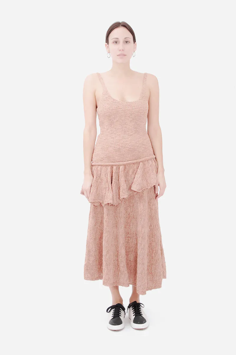 KNIT RUFFLED MIDI DRESS