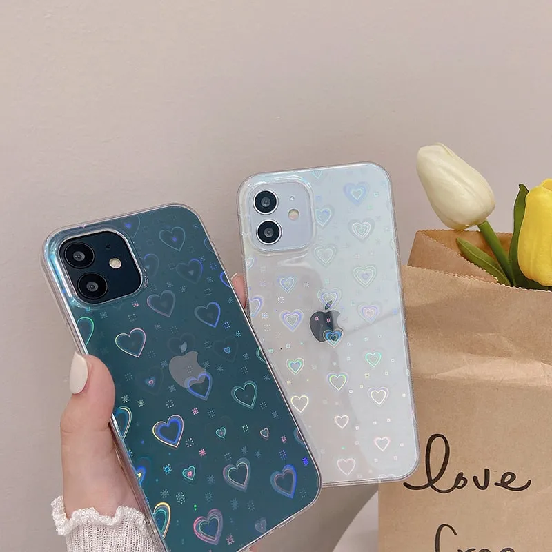 Korea Holographic Hearts iPhone Case