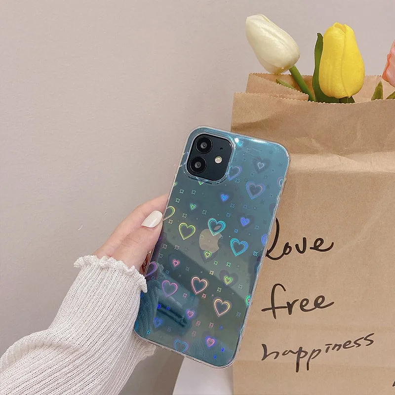 Korea Holographic Hearts iPhone Case