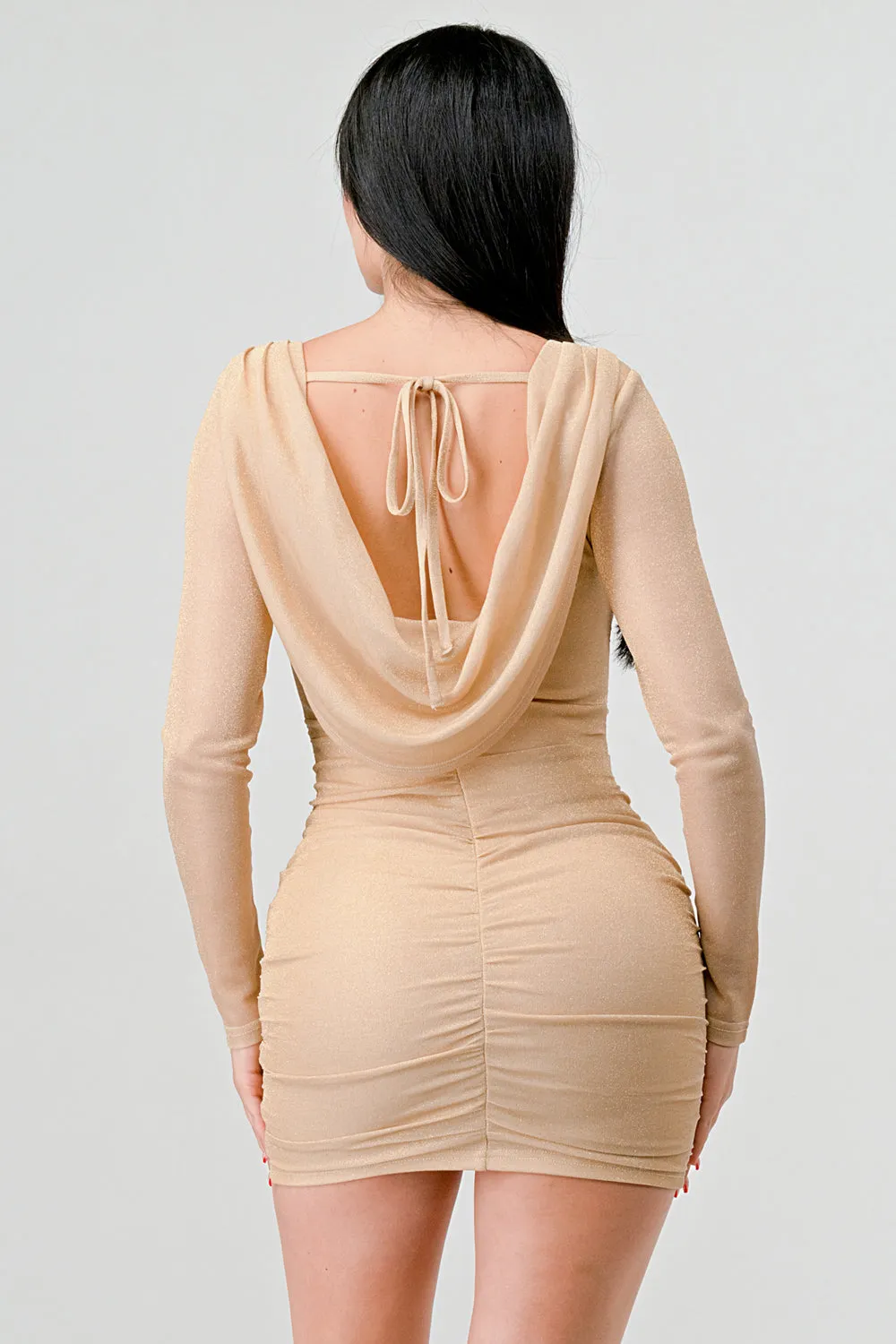 LUX SHINY METALIC SQUARE NECK BODYCON MINI DRESS