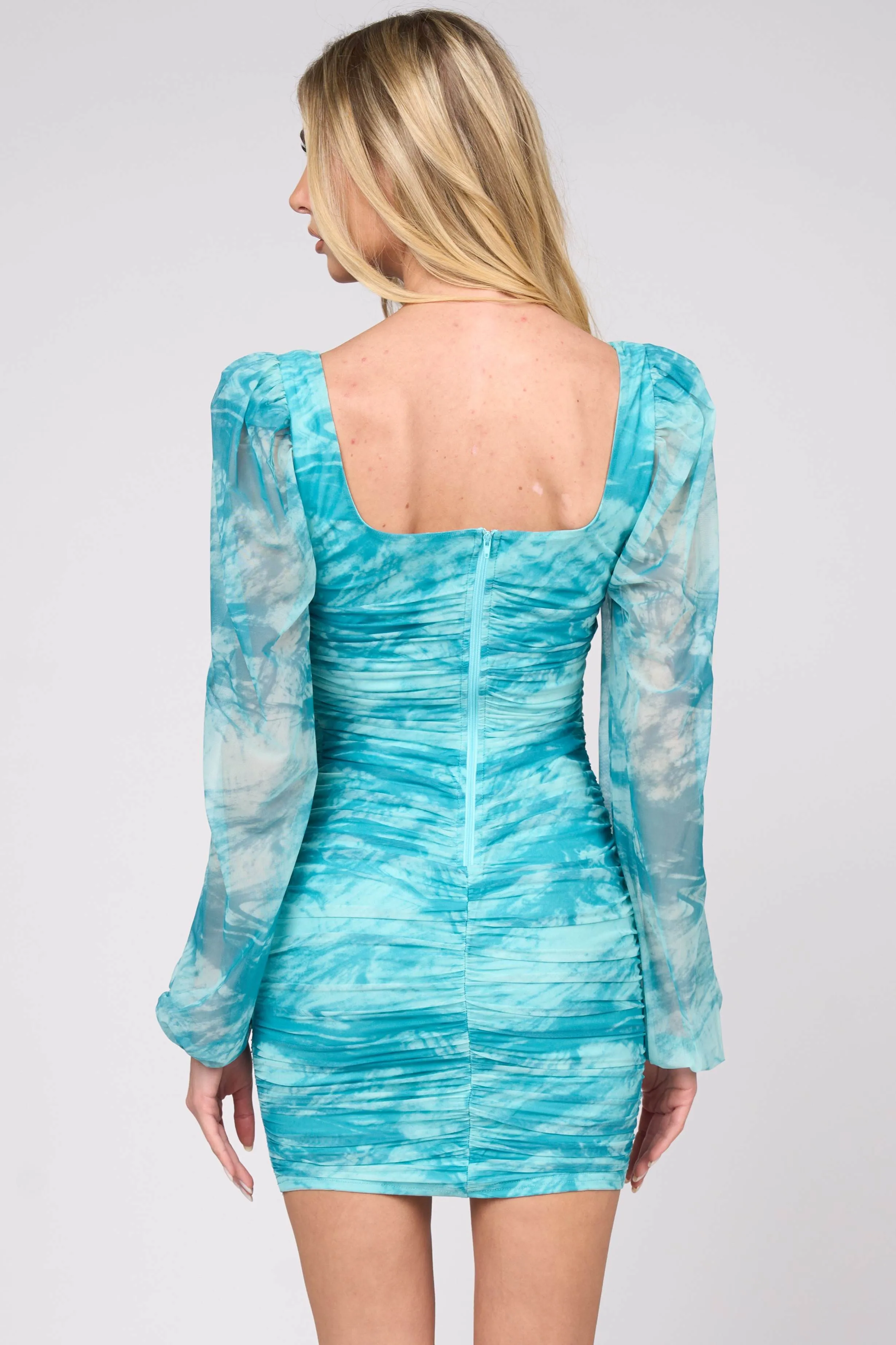 LUXE MARBLE MESH PRINT SQUARE NECK MINI DRESS