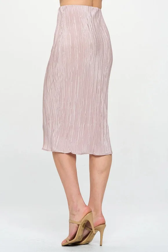 Made in USA Solid Plisse Midi Skirt with Elastic Waistband