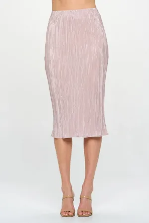 Made in USA Solid Plisse Midi Skirt with Elastic Waistband