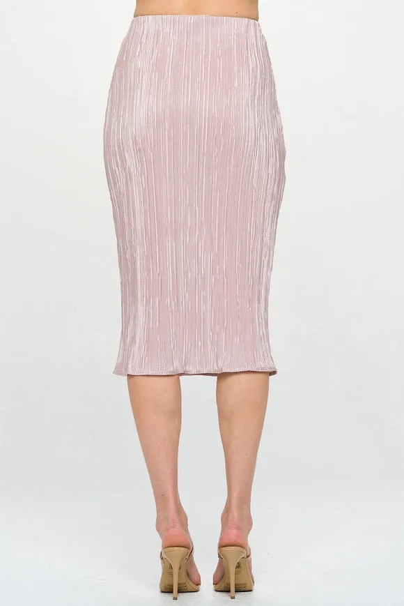 Made in USA Solid Plisse Midi Skirt with Elastic Waistband