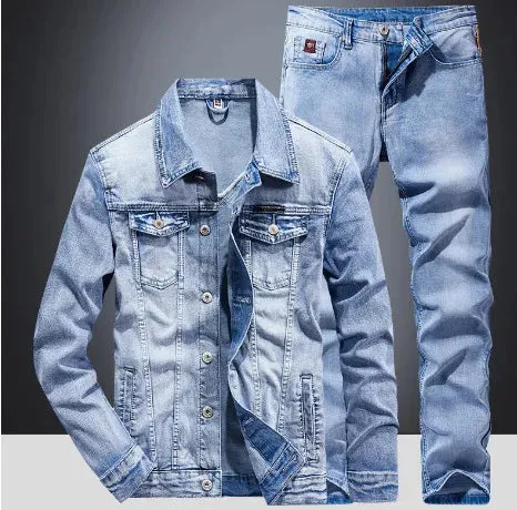 Men's Simple Slim Fit Stretch Denim Suit,  2-Piece up-to 4X