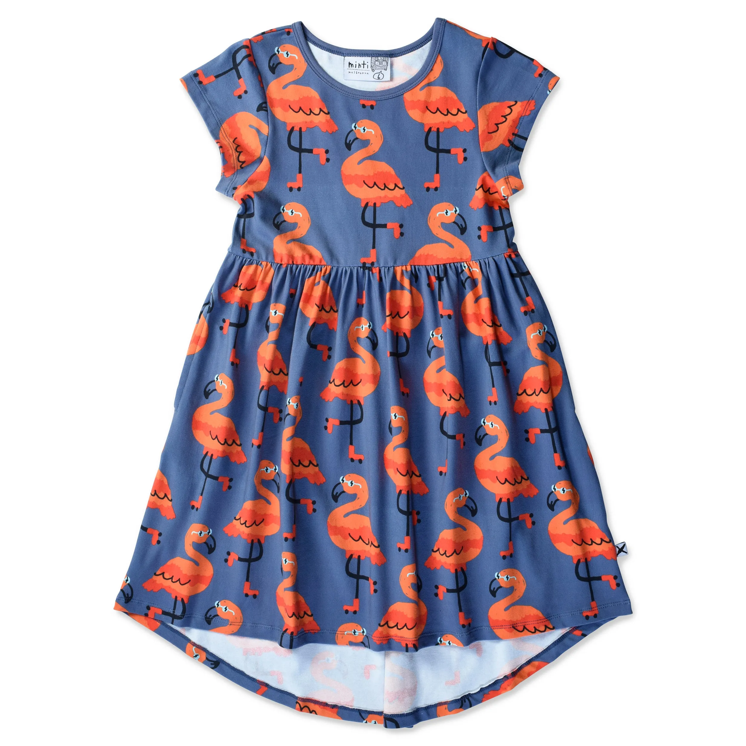 Minti Rolling Flamingos Dress - Dark Blue