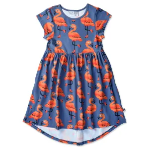 Minti Rolling Flamingos Dress - Dark Blue