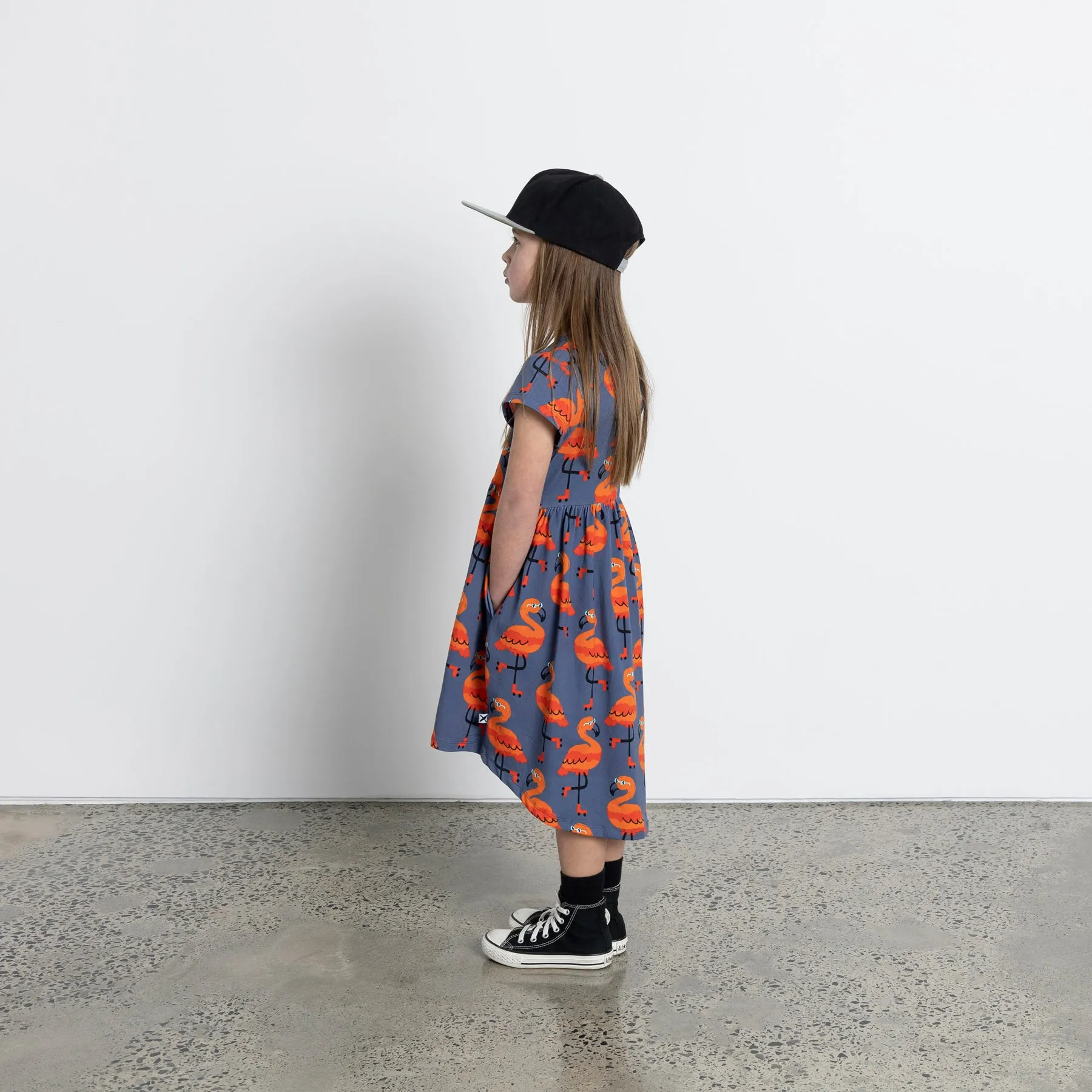 Minti Rolling Flamingos Dress - Dark Blue