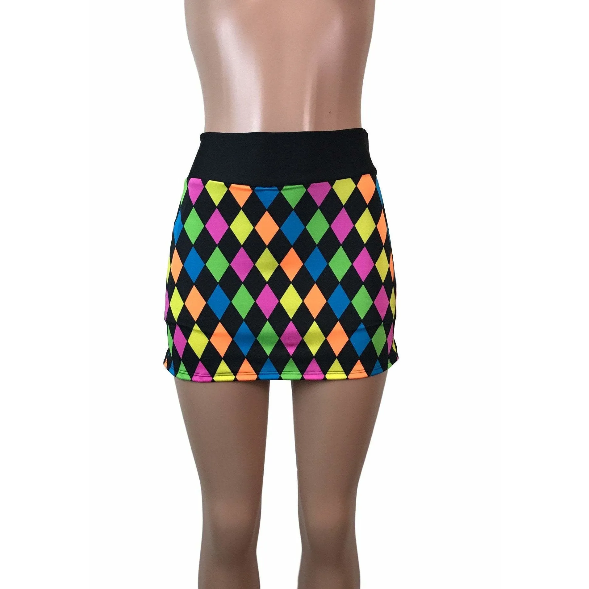 Neon Diamond Print Athletic Slim Skirt w/ built in compression shorts and pocket- tennis skirt, golf skirt, running skirt