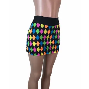 Neon Diamond Print Athletic Slim Skirt w/ built in compression shorts and pocket- tennis skirt, golf skirt, running skirt