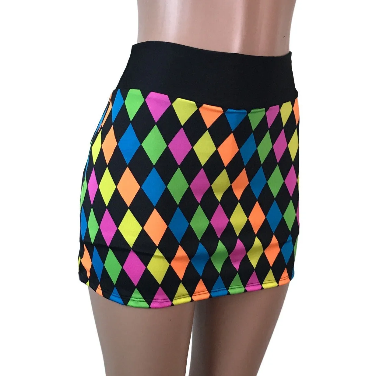 Neon Diamond Print Athletic Slim Skirt w/ built in compression shorts and pocket- tennis skirt, golf skirt, running skirt