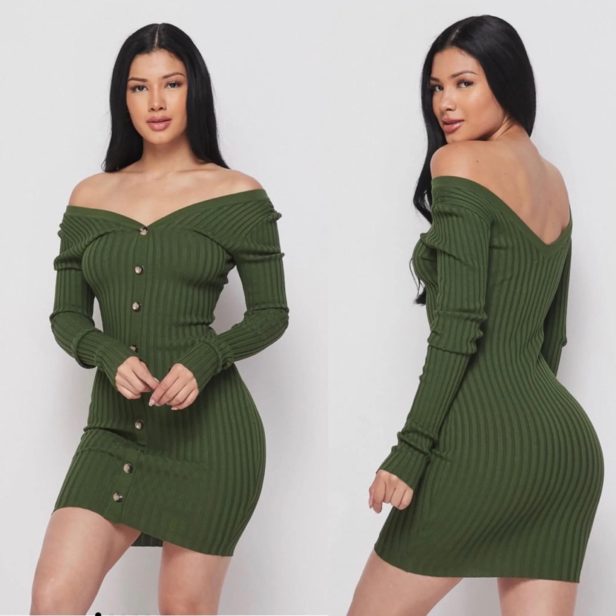 Olive Ribbed Bodycon Dress
