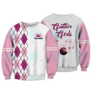 Personalized 3D Bowling For Women For Girls Funny Gutter Girls Pink Bowling Shirts For Women, 3D Sweatshirt Hoodie