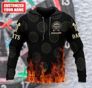 Personalized Name Dart 3D Hoodie Zipper Hoodie Shirt, Dartboard Pattern shirt for Men Women