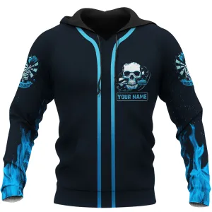 Personalized Name Darts Demon Skull 3D Hoodie Zipper Hoodie Shirt, Skull Dart Shirt