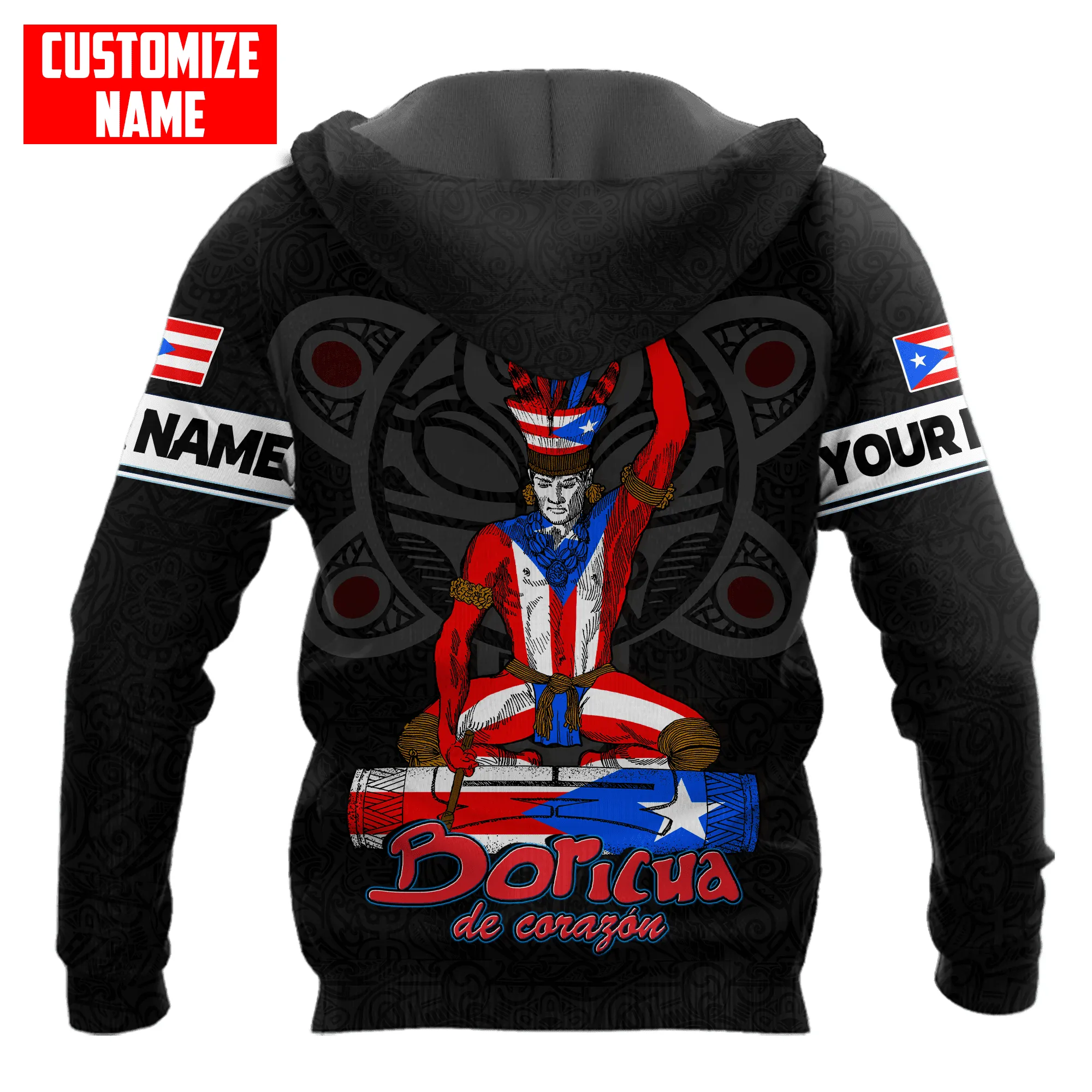 Personalized Puerto Rico Boricua De Corazón All Over Printed Hoodie Shirts