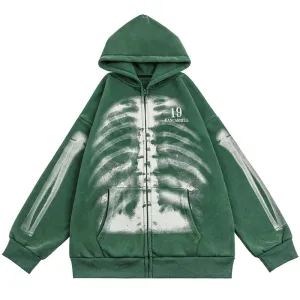 PopFlying Oversize Washed Graphic Hoodie Skeleton