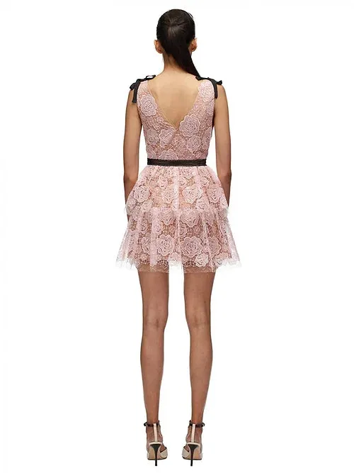 Self-Portrait Starlet Mini Rose Lace Dress