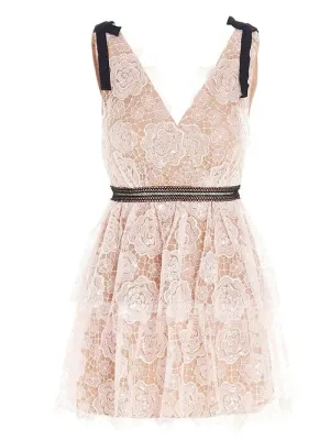 Self-Portrait Starlet Mini Rose Lace Dress