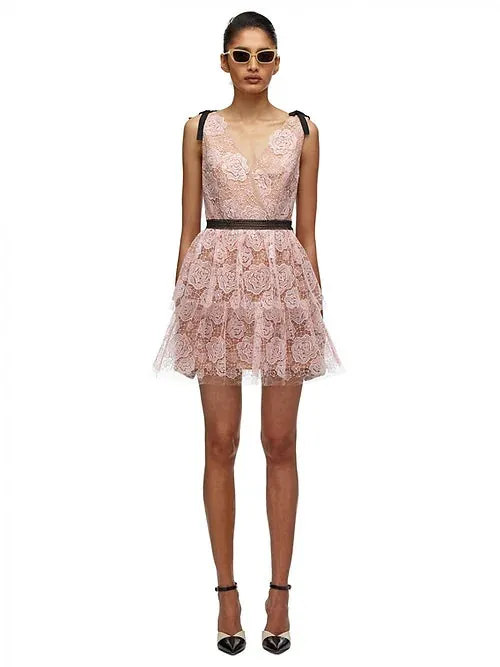 Self-Portrait Starlet Mini Rose Lace Dress