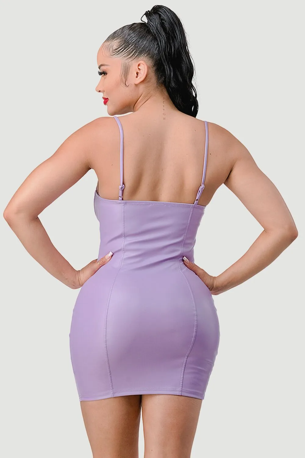 SEXY PU ZIPUP SWEETHEART BODYCON MINI DRESS