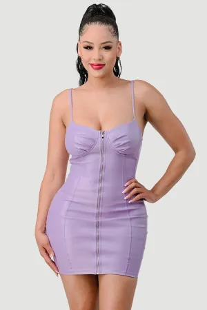 SEXY PU ZIPUP SWEETHEART BODYCON MINI DRESS