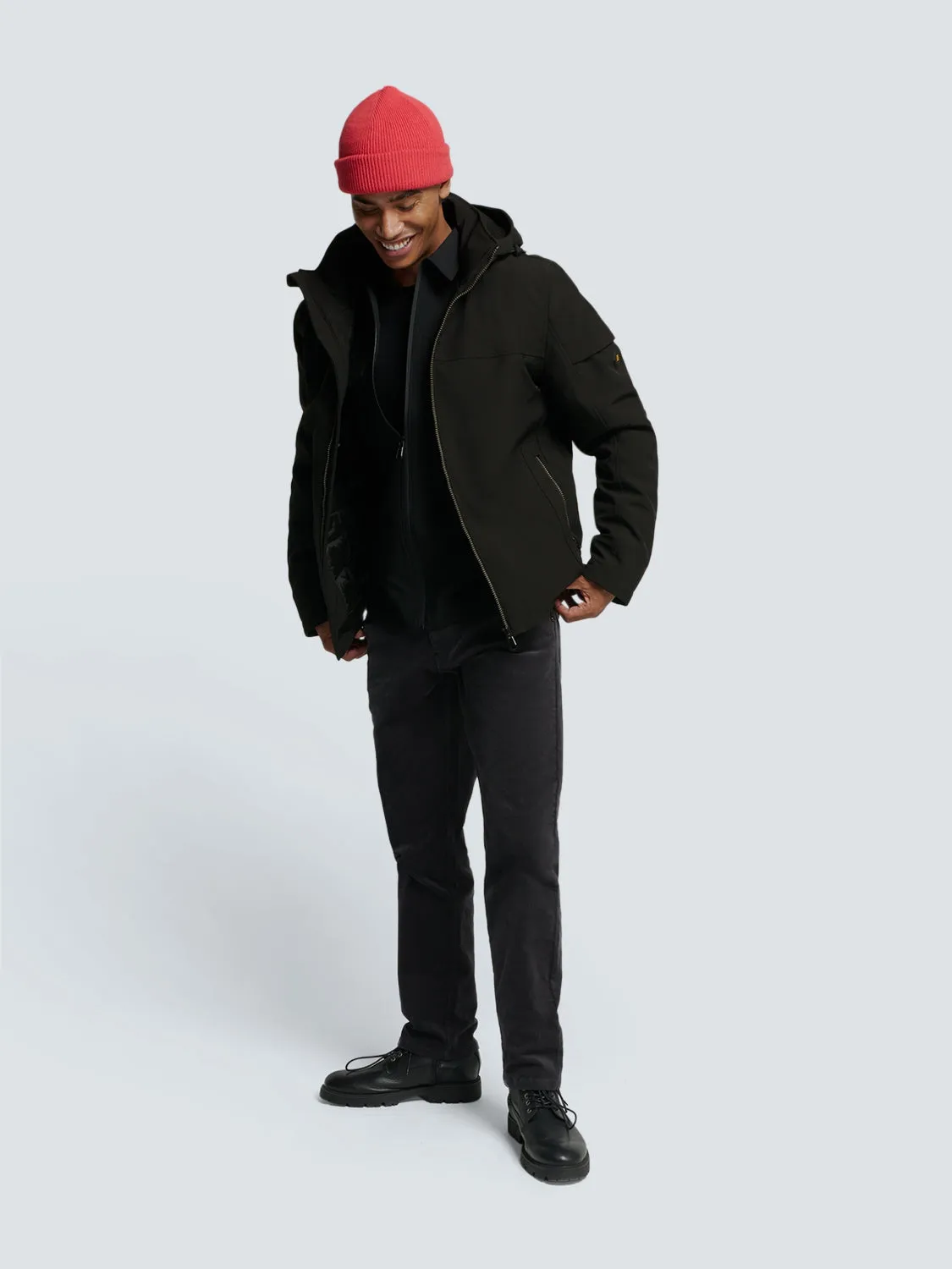 Short Softshell Jacket with Hood, Stretch, and Sleeve Pocket: Functional and Stylish | Black