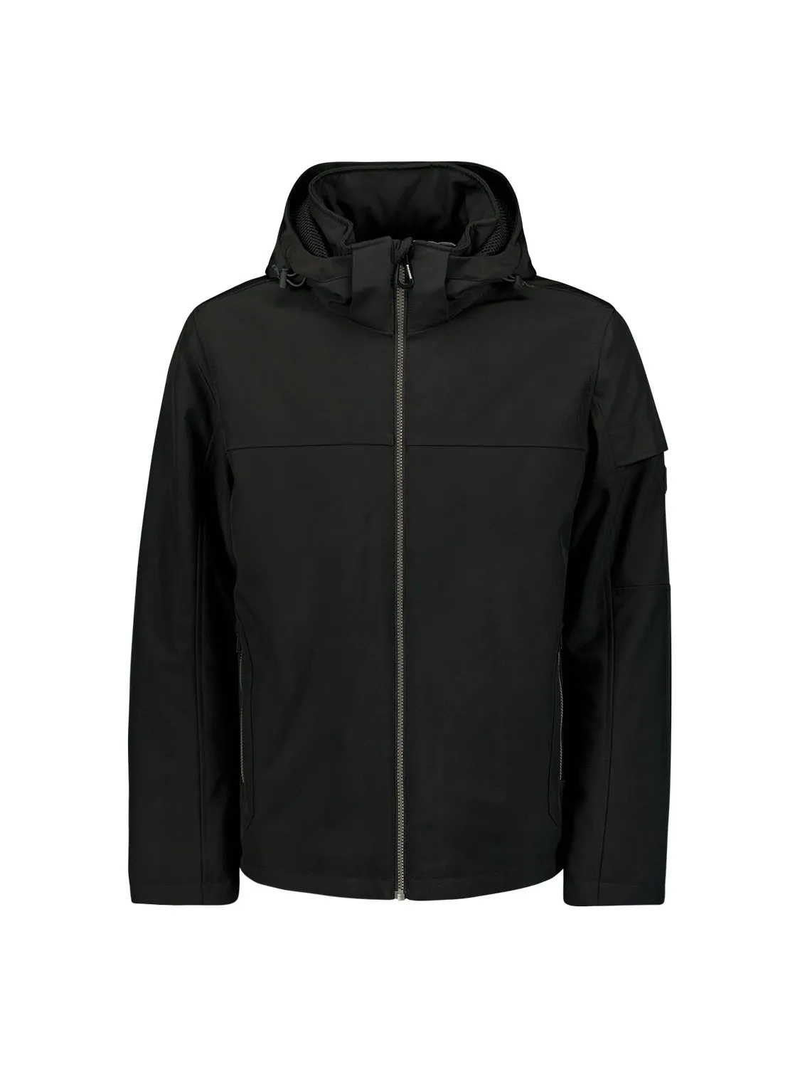 Short Softshell Jacket with Hood, Stretch, and Sleeve Pocket: Functional and Stylish | Black