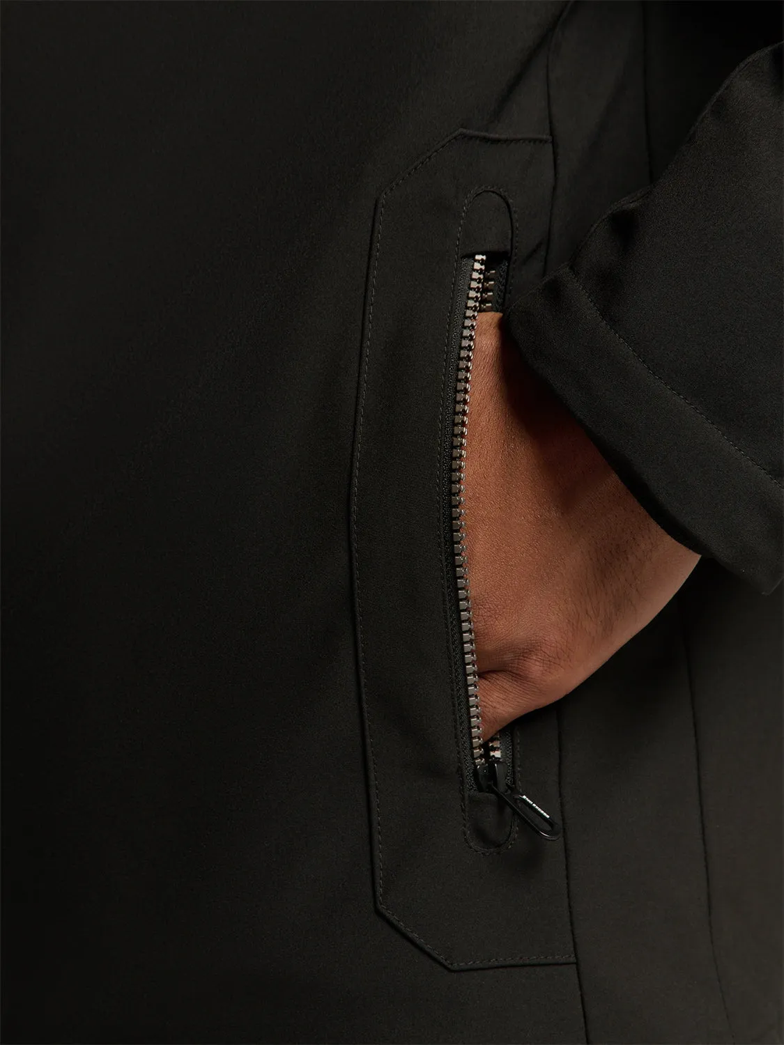 Short Softshell Jacket with Hood, Stretch, and Sleeve Pocket: Functional and Stylish | Black