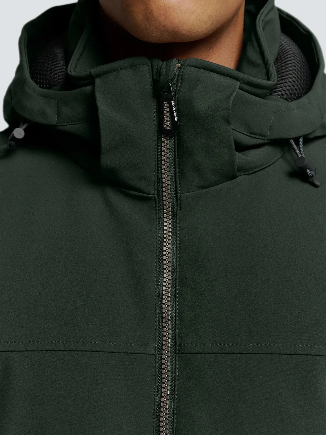 Short Softshell Jacket with Hood, Stretch, and Sleeve Pocket: Functional and Stylish | Dark Moss