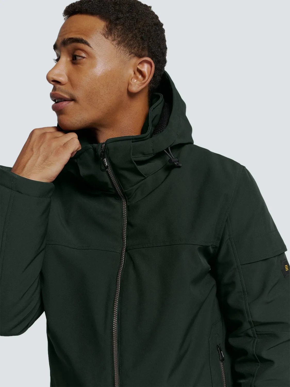 Short Softshell Jacket with Hood, Stretch, and Sleeve Pocket: Functional and Stylish | Dark Moss