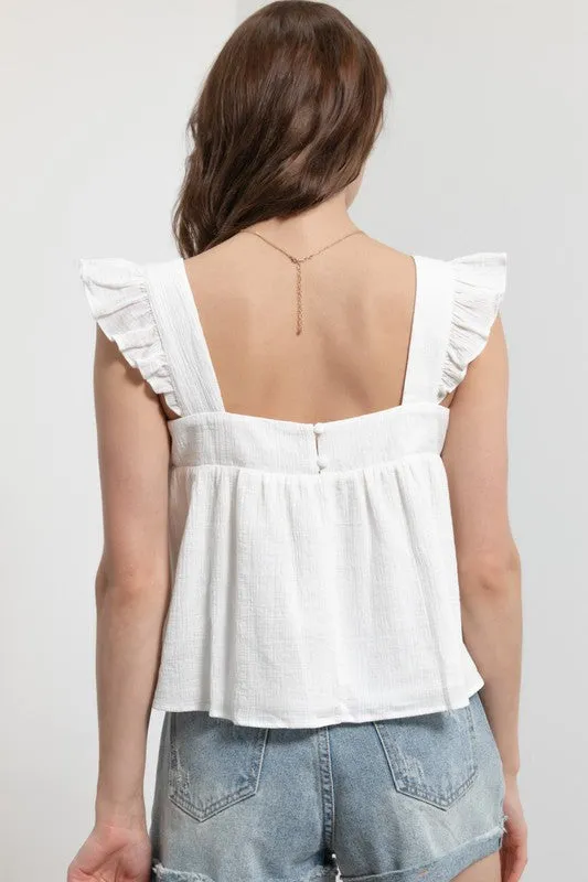 SHOULDER RUFFLE CROP TOP