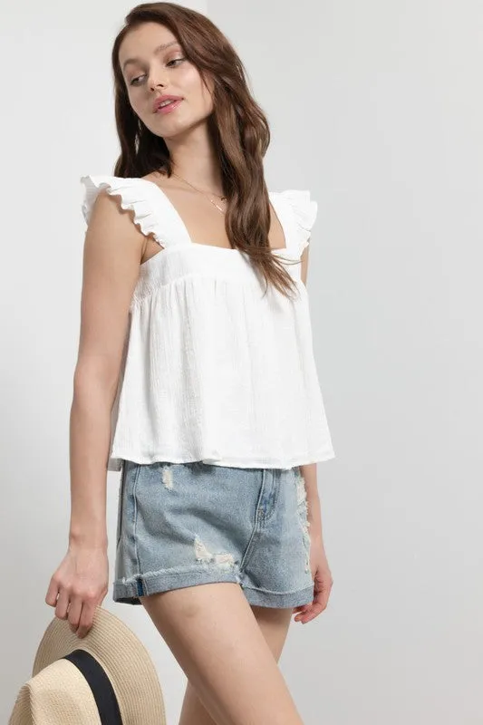 SHOULDER RUFFLE CROP TOP