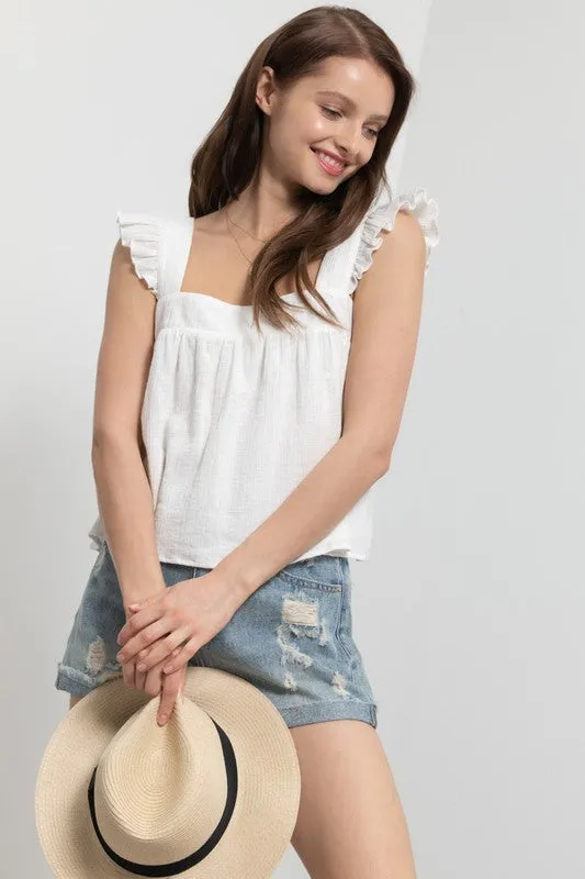 SHOULDER RUFFLE CROP TOP