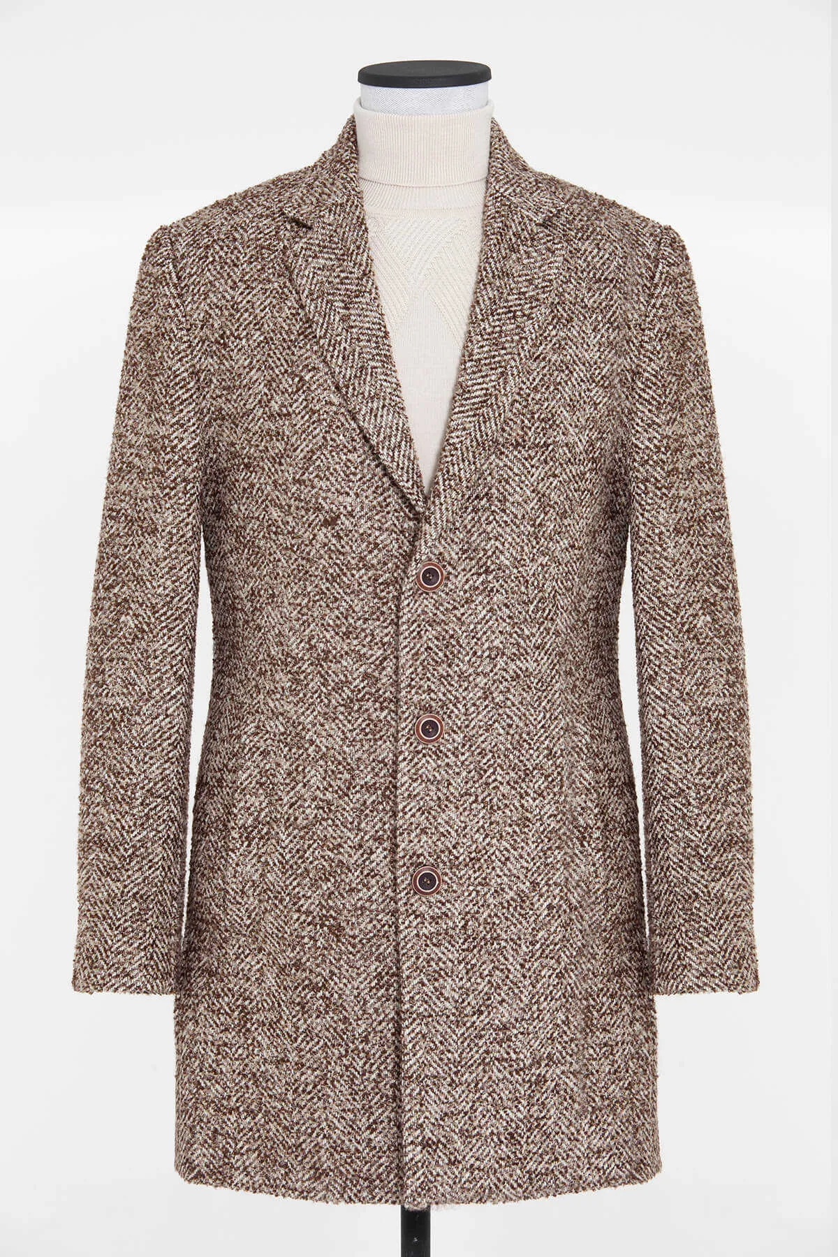 Slim Fit Cachet Denver Notch Lapel Wool Blend Navy Overcoat, Brown D.