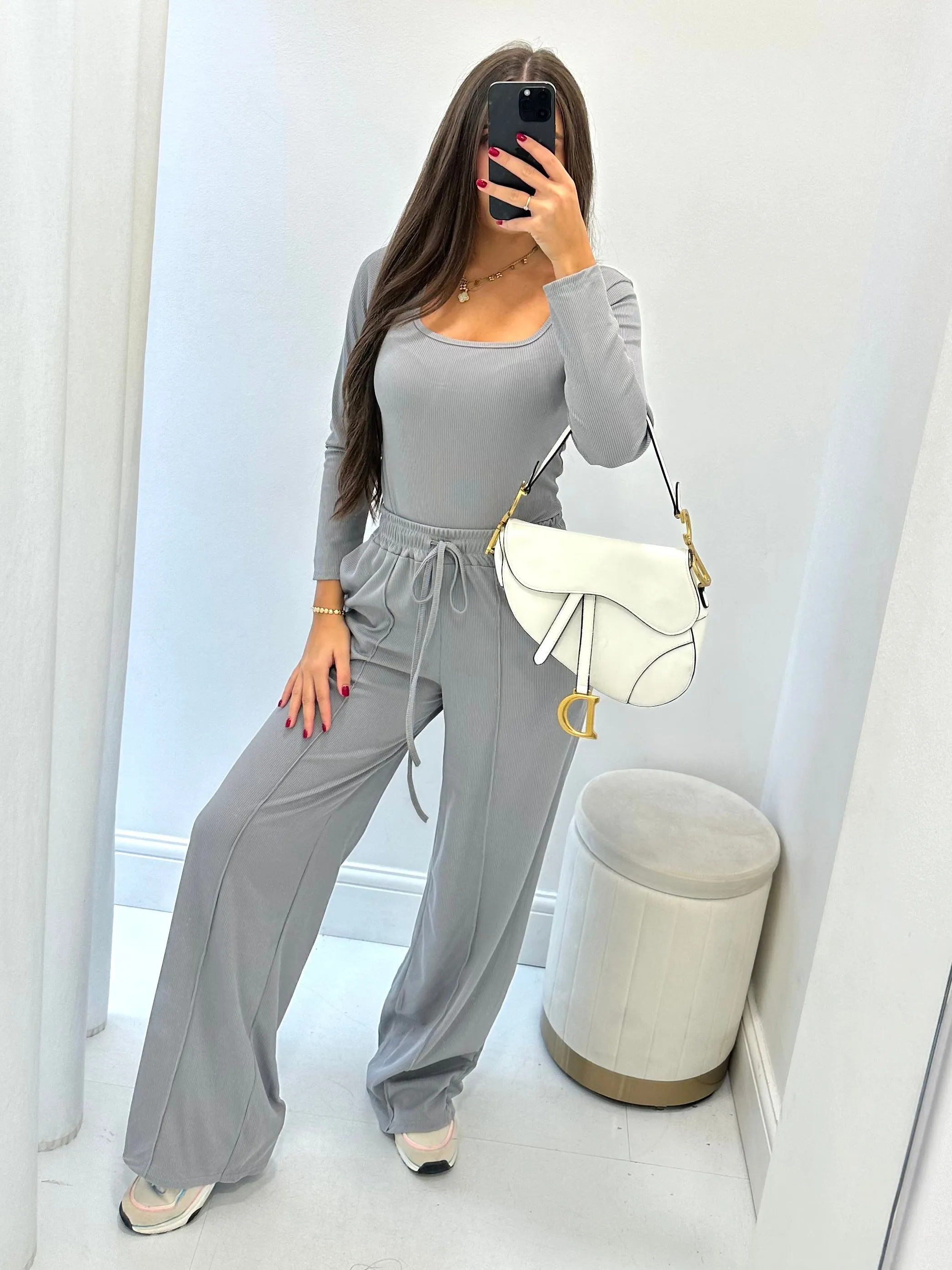 Sloane grey Long Sleeve wide leg set