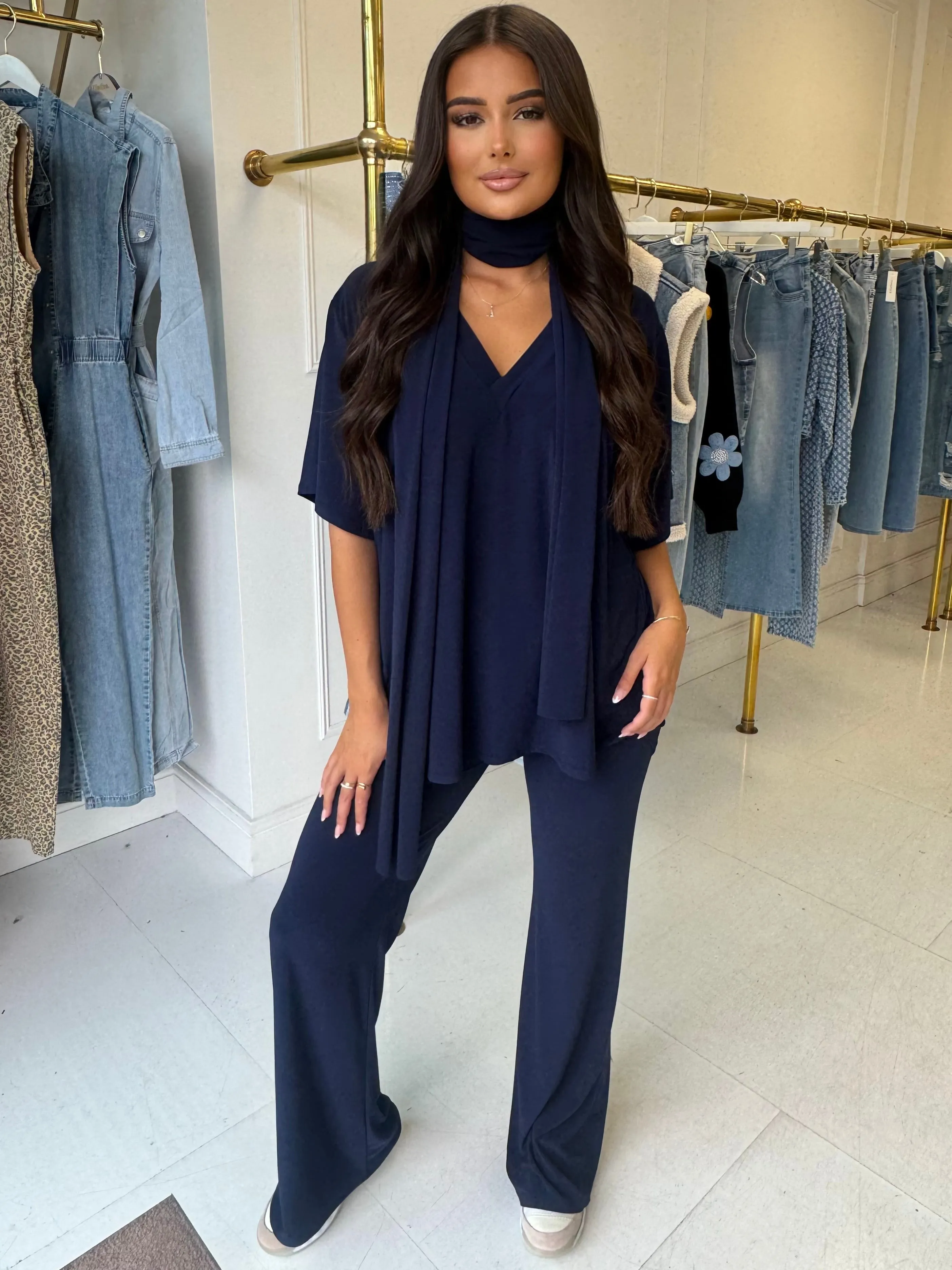 Sophie navy slinky Loungeset