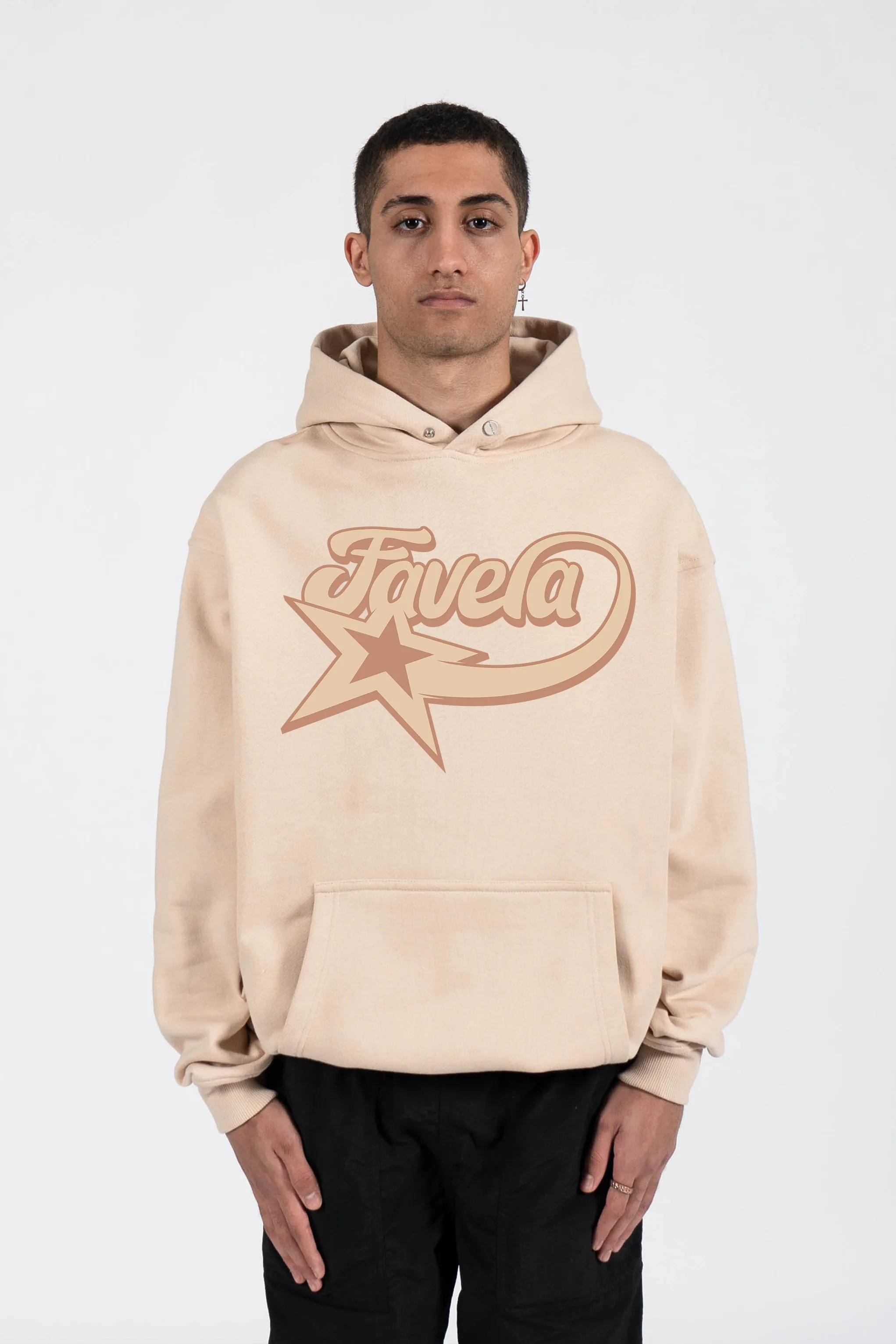 %STARSCRIPT BROWN ALMOND SNAP BUTTON HOODIE%
