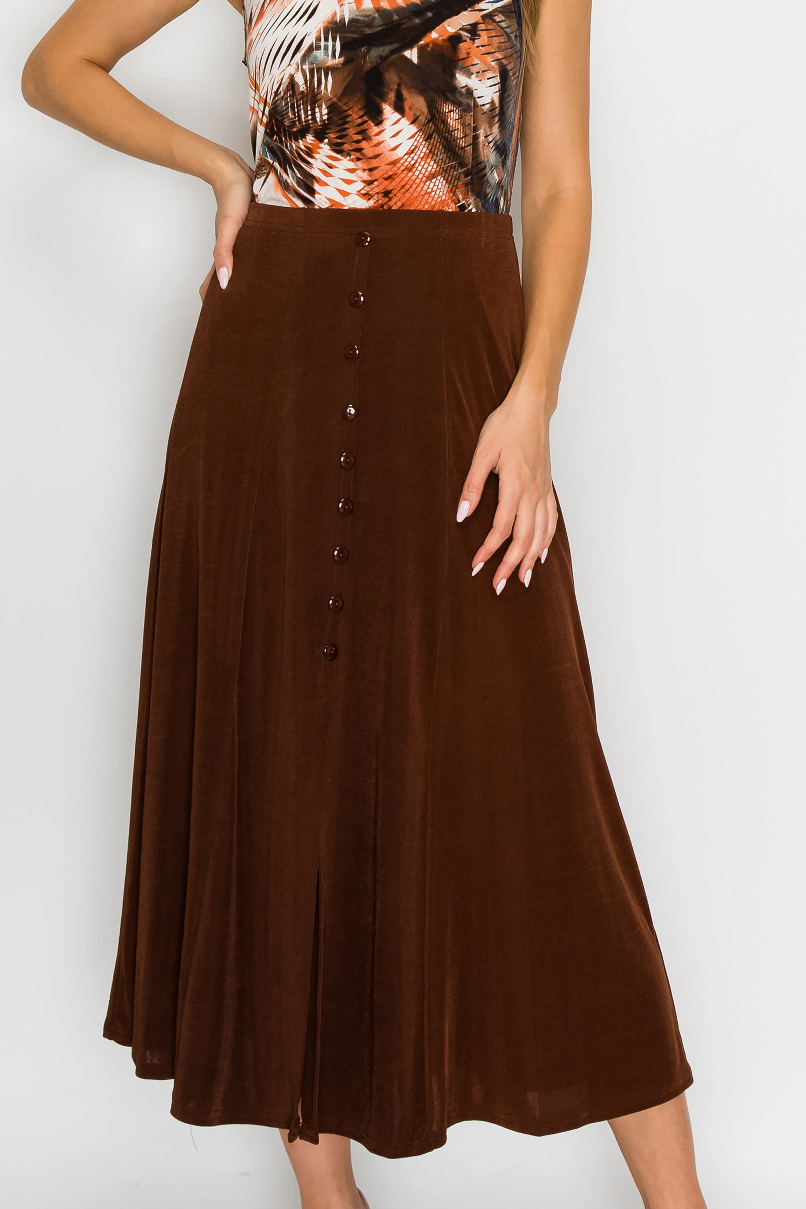 Stretchy Button Skirt-6000BN-ARS1