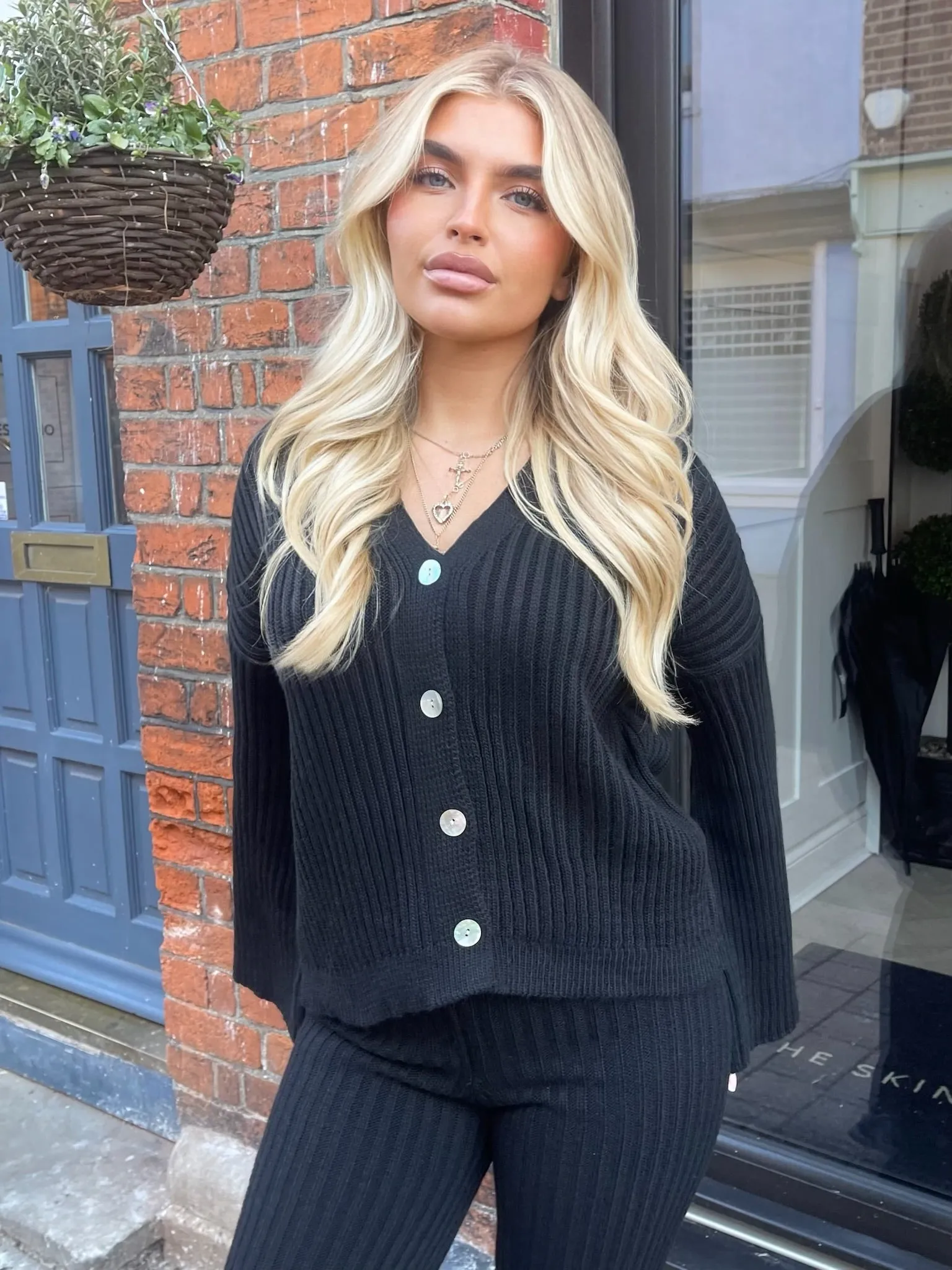Susana black button up ribbed set