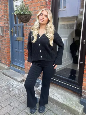 Susana black button up ribbed set