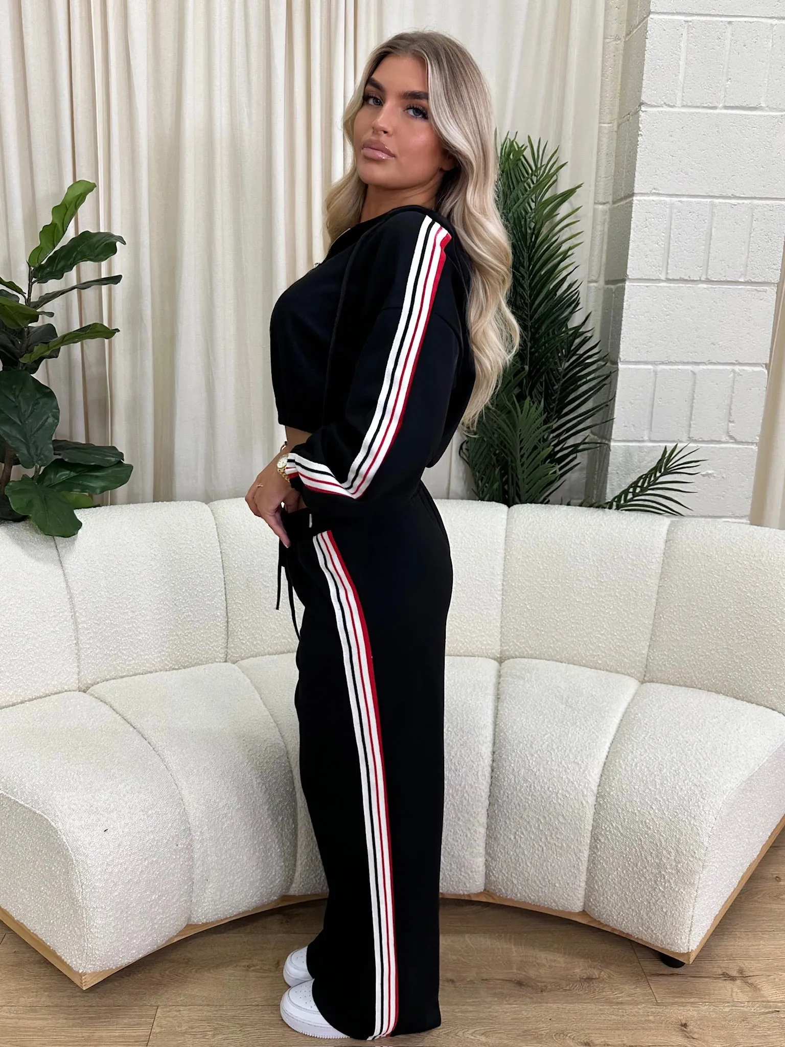 Thea black stripe zip up lounge set